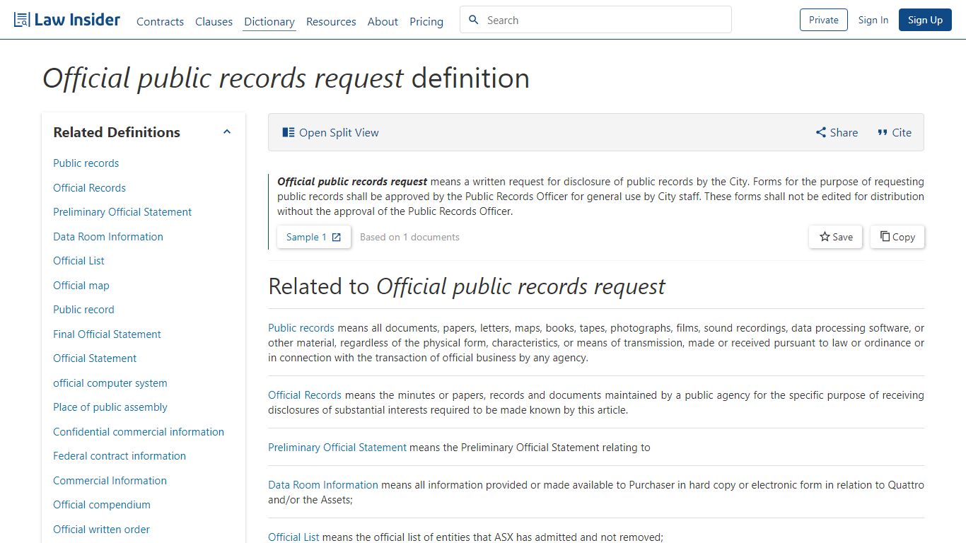 Official public records request Definition | Law Insider