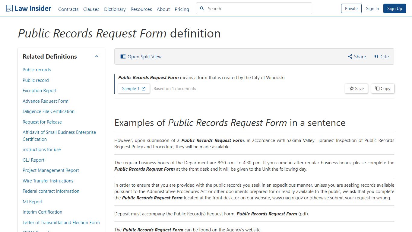 Public Records Request Form Definition | Law Insider